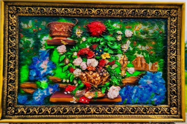 Резное деревянное  панно Цветы