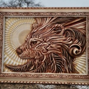 Резное деревянное панно «Медведь»